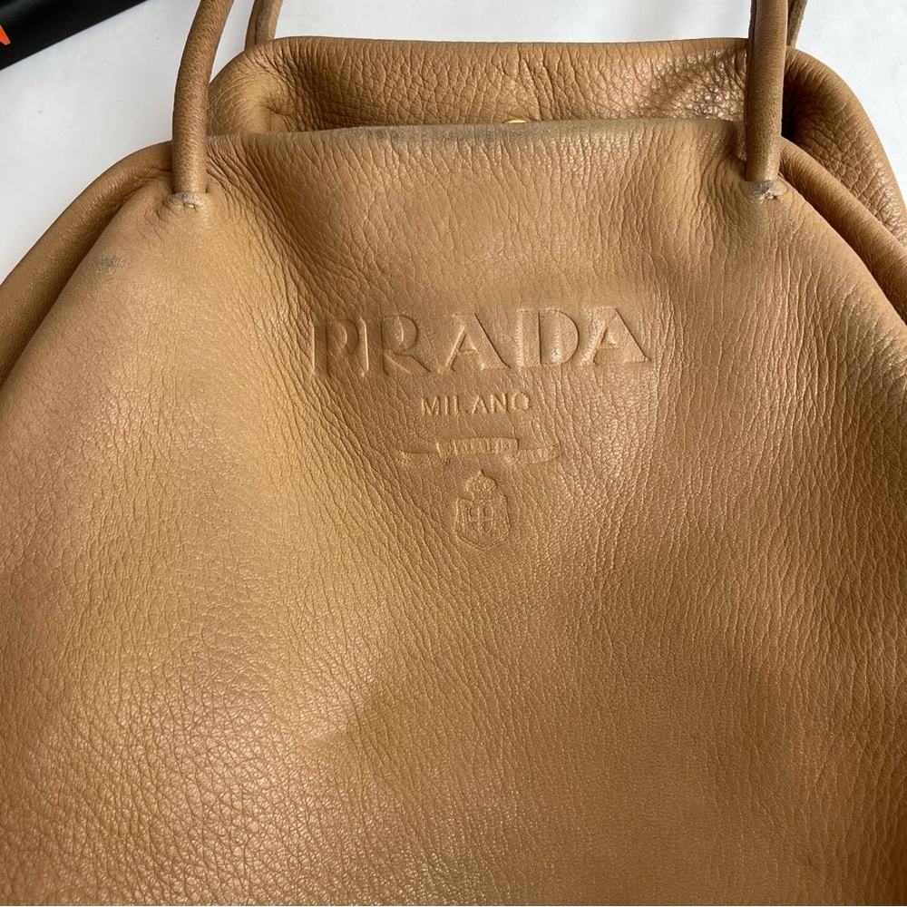 Prada Bag Leather Big Tote Handbag Purse Logo Slouchy - Picture 7 of 16